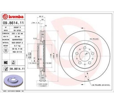 BREMBO DISKU STABDŽIŲ 330X32 V VOLVO S60 