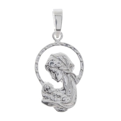 Srebrny medalik - Matka Boska z dzieciątkiem i aureolą - srebro