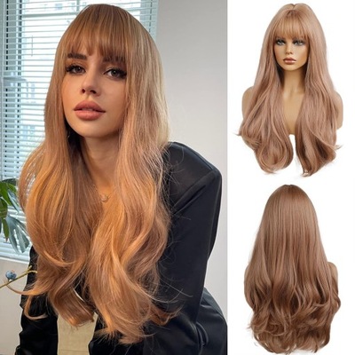 e464 peruka włosy róż blond 60cm grzywka truskawkowy blond