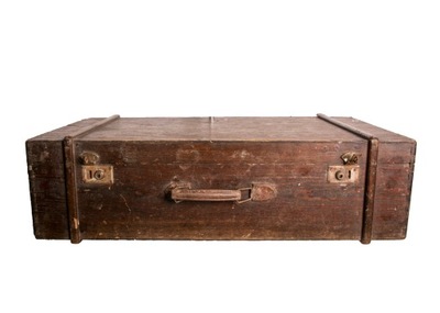 Przedwojenny drewniany kufer walizka retro