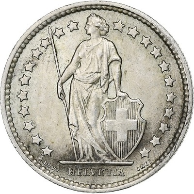 Szwajcaria, 1/2 Franc, 1958, Bern, Srebro, AU(50-5