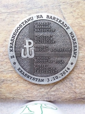 Krasnystaw medal Z Krasnegostawu na barykady Warszawy Powstanie Warszawskie