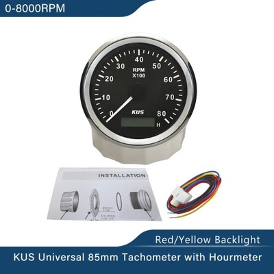 KUS 85mm Tachometer RPM Gauge REV Meter With Hour Meter 3000 RPM 400~83126