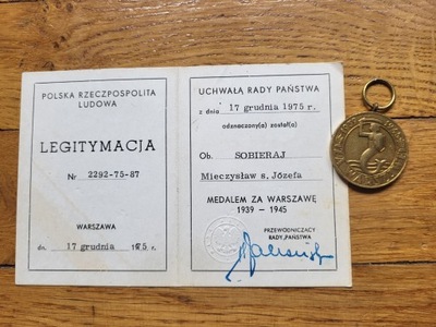 Medal Za Warszawę z legitymacją