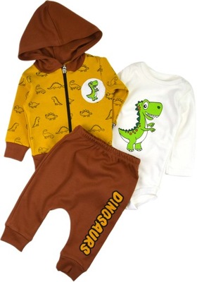 KOMPLET 3-CZĘŚCIOWY BLUZA SPODNIE BODY DINO 3-6M