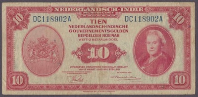 Holenderskie Indie Wschodnie - 10 gulden 1943 (VG-VF)