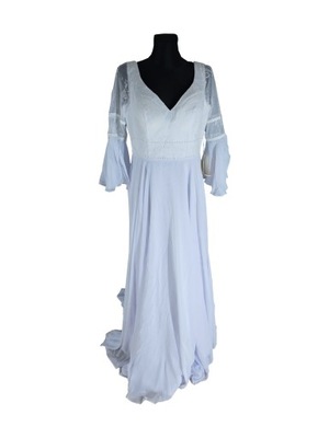 Suknia sukienka ślubna biała maxi z trenem długi rękaw 44