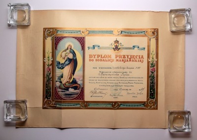 Dyplom przyjęcia do Sodalicji Mariańskiej 1947 r.