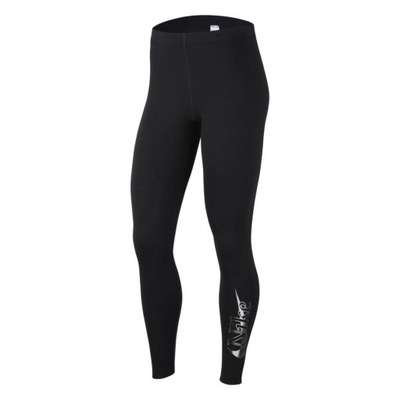 NIKE LEGGINSY CZARNE bawełniane srebrne logo r.S