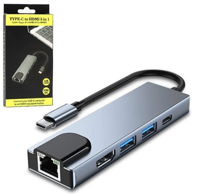 HUB USB-C -> HDMI 2xUSB 3.0 PD LAN RJ45 MacBook M1 ADAPTER 6w1 Thunderbolt
