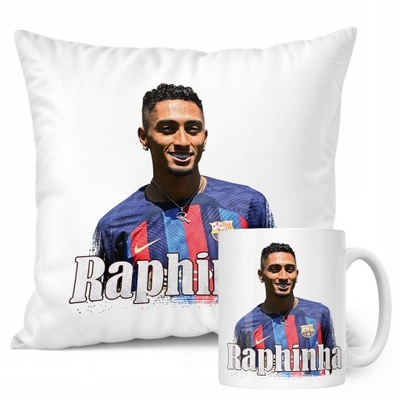 Zestaw Kubek + Poduszka Raphinha dla kibiców FC Barcelona