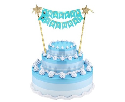 TOPPER Happy Birthday niebieski złoty na tort