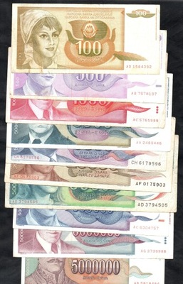 ZESTAW BANKNOTÓW JUGOSŁAWIA - 10 sztuk - zestaw 6