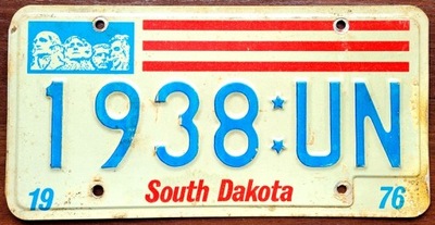 SOUTH DAKOTA 1976 - BOARD REJESTRACYJNA FROM USA  