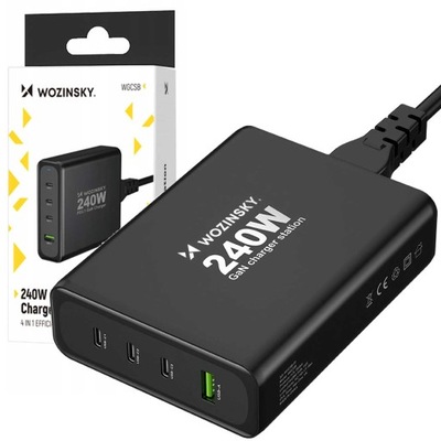 ŁADOWARKA SIECIOWA GaN STACJA ZASILANIA 4 PORTY 240W USB-A / 3 x USB-C