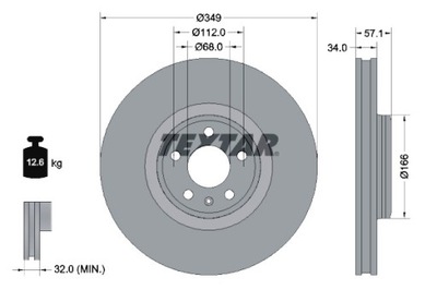 TEXTAR DISCOS DE FRENADO 2SZT. PARTE DELANTERA AUDI A4 ALLROAD B9 A4 B9 A5 A6 C8  