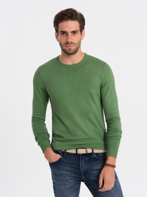 Klasyczny sweter męski z okrągłym dekoltem zielony V13 OM-SWBS-0106 S