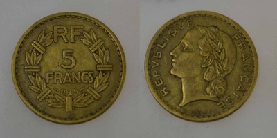 Francja - 5 Frank - 1945 rok - Brass