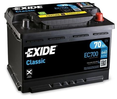Акумулятор exide classic 12v 70ah 640a ec700 фото №1