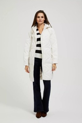 Długa pikowna kurtka z kapturem biała XL od MOODO