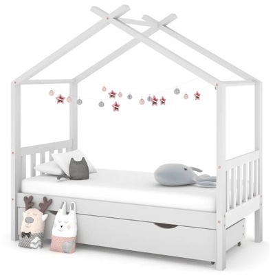 vidaXL Rama łóżka dziecięcego z szufladą, biała, sosnowa, 80x160 cm, 322149