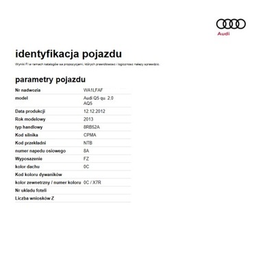 Rozkodowanie VIN Dekoder Volkswagen Audi Skoda VAG 