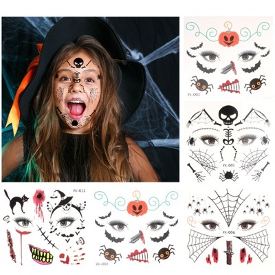 10 arkuszy naklejek z tatuażami na twarz Halloween dla dzieci