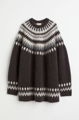 H&M Sweter z domieszką moheru wzór norweski damski długi modny luźny 38 M