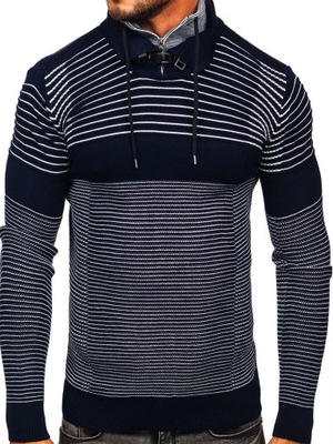 SWETER MĘSKI ZE STÓJKĄ GRANATOWY 1038 DENLEY_2XL