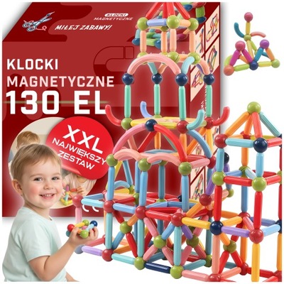 KLOCKI MAGNETYCZNE KONSTRUKCYJNE DUŻE 130 el MAGNETIC TILES Dla Dzieci