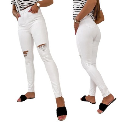 SPODNIE JEANSOWE SKINNY z przetarciami białe XS/34