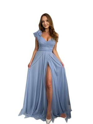 Sukienka 38 WIECZOROWA DŁUGA TIUL niebieska