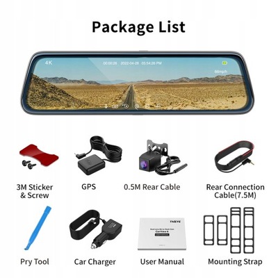 4K CAR DVR MIRROR DASH CAM PANTALLA SENSOR CON DOS OBIEKTYWAMI  