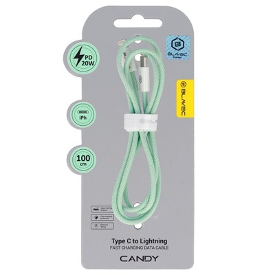 Kabel Blavec Candy oplot -Typ C na Lightning - PD 20W 2,4A 1m Apple zielony