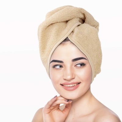 Turban kąpielowy 65x23 beżowy frotte ręcznik