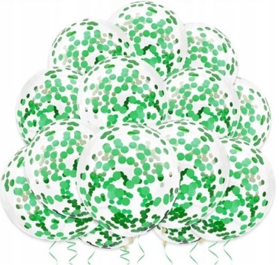 Balony duże przezroczyste zielone konfetti 10szt