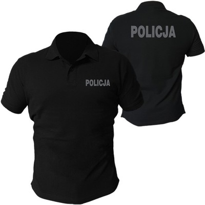 Czarna Koszulka Polo Policja Haft Srebrny