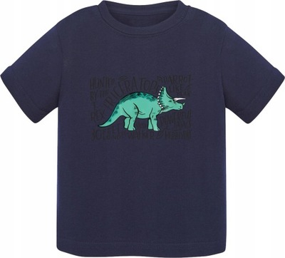 Koszulka T-shirt granatowy chłopięcy dinozaur 98/104 2 lata