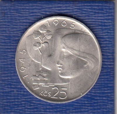 Czechoslowacja 25 koron 1965 srebro stan !