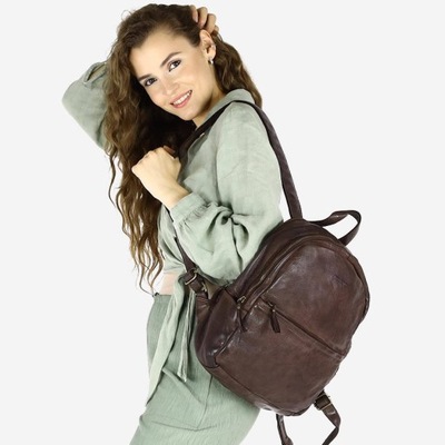 Skórzany plecak damski miejski ciemnobrązowy - MARCO MAZZINI VS25c