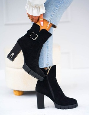 Czarne Zamszowe Botki Blogerki Missy 40