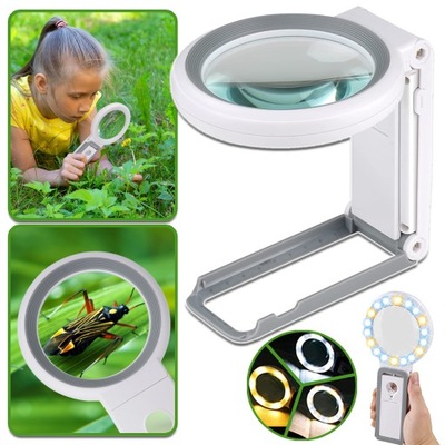 LUPA Z OŚWIETLENIEM I STOJAKIEM, Z 18 DIODAMI LED, SKŁADANA, DO CZYTANIA