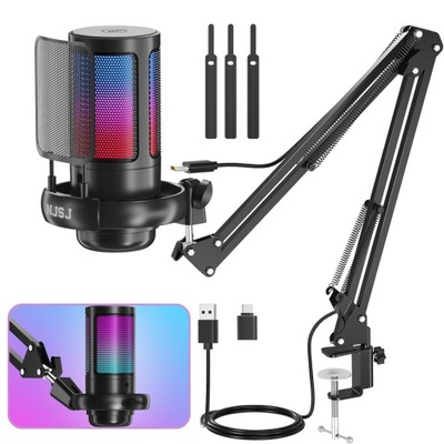 DYNAMICZNY MIKROFON DO GIER RGB, MIKROFON USB DO PRZESYŁANIA STRUMIENIOWEGO