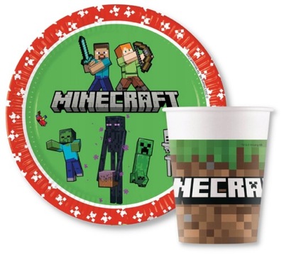 Zestaw Talerzyki Kubeczki Minecraft Piksele