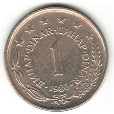 Jugosławia 1 dinar 1980 mennicza menniczy