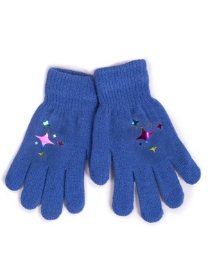Rękawiczki dziewczęce pięciopalczaste z odblaskiem niebieskie 14 cm YOCLUB