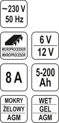 ЗАРЯДНИЙ ПРИСТРІЙ ELEKTRONICZNY 6V 12V, 8A 5-200AH