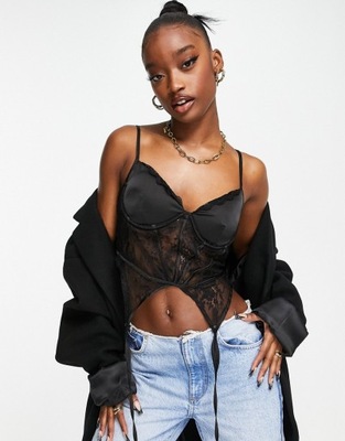 Missguided czarny top w stylu gorsetu z koronką 38