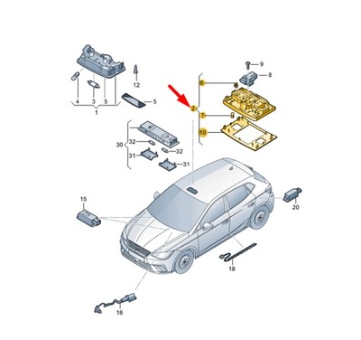 Seat ibiza v kj1 interior led reading light 6f0947105awhi фото №1