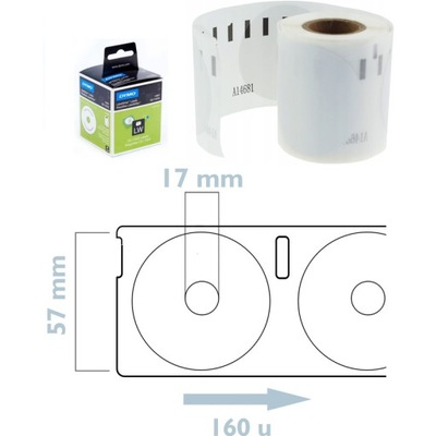 Etykiety CD/DVD ? 57 mm 160 SZTUK DYMO BIAŁE